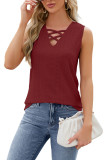 Solid Color Jacquard V-Neck Strap Vest For Women