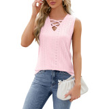 Solid Color Jacquard V-Neck Strap Vest For Women