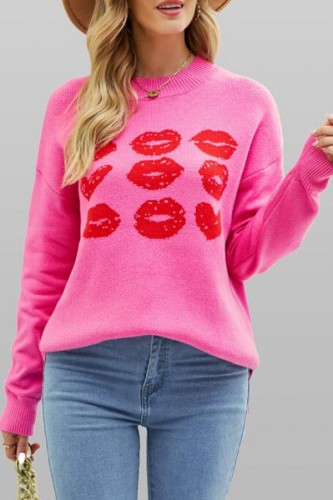Valentine Hearts Lips Drop Shoulder Sweater