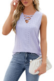 Solid Color Jacquard V-Neck Strap Vest For Women