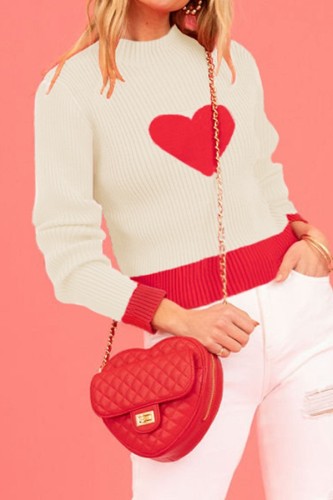 Valentine Hearts Mock Neck Patchwork Color Sweater