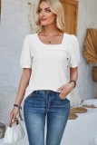 Solid U neck Puff Sleeve Tops