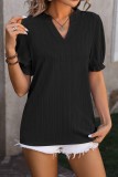 V neck Textured Ruffle Sleeve Tops