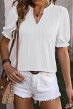 V neck Textured Ruffle Sleeve Tops