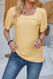 Solid U neck Puff Sleeve Tops