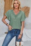 V neck Flower Lace Flowy Sleeve Tops