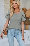 Crewneck Petal Sleeve Loose Fit Tops