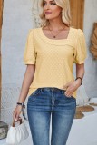 Solid U neck Puff Sleeve Tops