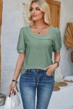 Solid U neck Puff Sleeve Tops