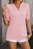 V neck Textured Ruffle Sleeve Tops