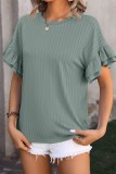 Crewneck Textured Ruffle Sleeve Loose Fit Tops