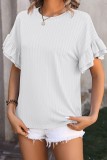 Crewneck Textured Ruffle Sleeve Loose Fit Tops
