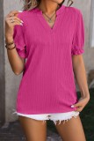 V neck Textured Ruffle Sleeve Tops