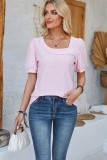 Solid U neck Puff Sleeve Tops