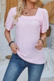 Solid U neck Puff Sleeve Tops