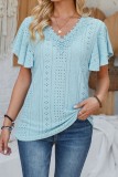 V neck Flower Lace Flowy Sleeve Tops