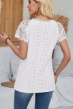 V Neck Lace Splicing Eyelet Blouse