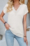 Lace V neck Petal Sleeve Tops