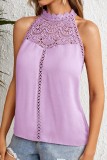 Lace Mock Neck Chic Sleeveless Halter Top