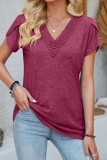 Lace V neck Petal Sleeve Tops