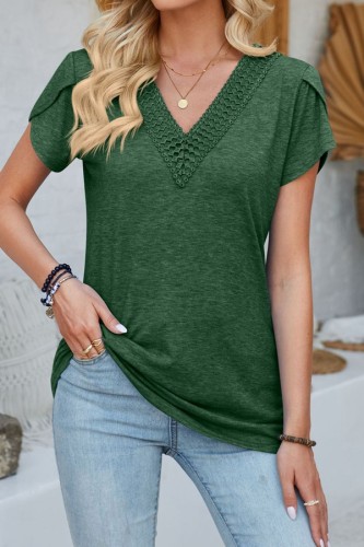 Lace V neck Petal Sleeve Tops