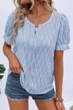 V neck Puff Sleeve Textured Tops
