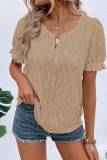 V neck Puff Sleeve Textured Tops