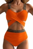 Crisscross Wrap High Waisted Tie Back Two Piece Swimsuits