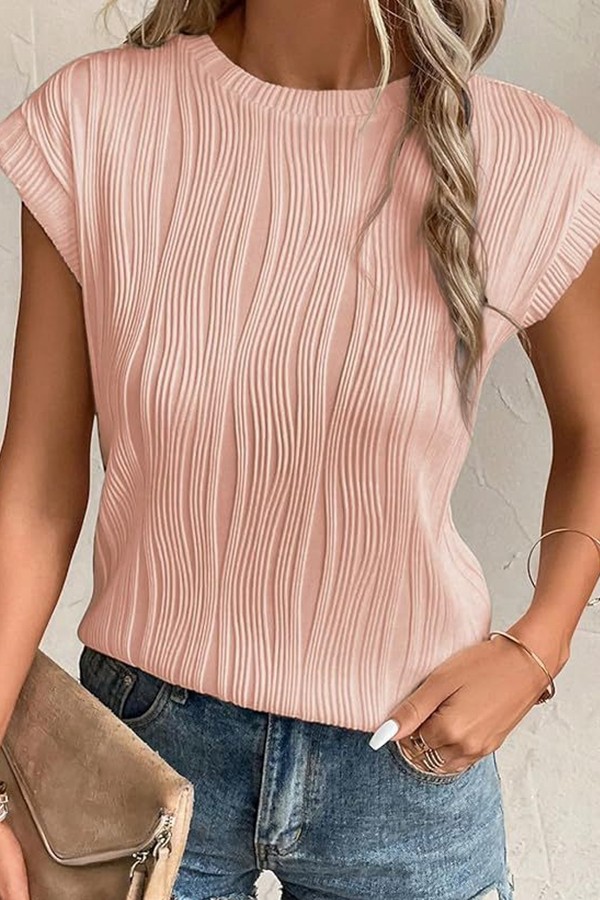 Wavy Textured Cap Sleeve Top