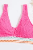 Stripe Splicing High Waist Textured Bikini Set