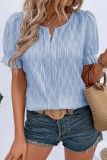 V neck Puff Sleeve Textured Tops