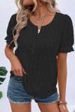V neck Puff Sleeve Textured Tops
