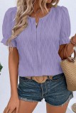 V neck Puff Sleeve Textured Tops