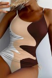 Color Block Drawstring Sides One Piece Swimsuit