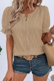 V neck Puff Sleeve Textured Tops