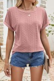 Eyelet Crewneck Csual Loose Fit Tops