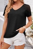 Lace Sleeve Patchwork V neck T Shirts