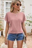 Eyelet Crewneck Csual Loose Fit Tops