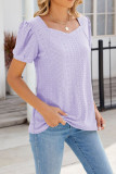 Square Neck Patchwork Solid Color Casual T-Shirt