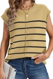 Cap Sleeve Crewneck Striped Knit Tops
