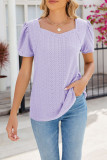 Square Neck Patchwork Solid Color Casual T-Shirt