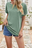 Eyelet Crewneck Csual Loose Fit Tops