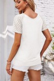 Lace Sleeve Patchwork V neck T Shirts