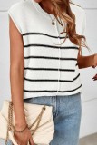 Cap Sleeve Crewneck Striped Knit Tops