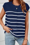 Cap Sleeve Crewneck Striped Knit Tops