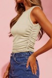 Ribbed Knit Slim Fitted Side Ruched Basic Tees Shirts