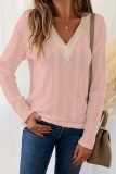 Lace Patchwork V neck Jacquard Chic Shirt