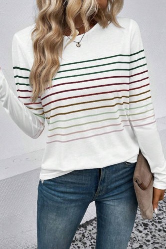 Colorful Striped Print Long Sleeve Top