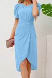 Solid Color Bubble Sleeves Dress