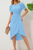 Solid Color Bubble Sleeves Dress